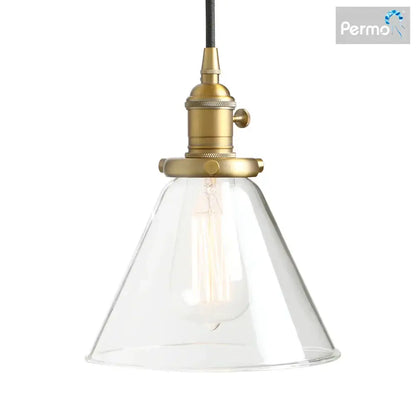 Industrial brass funnel flared glass pendant light kitchen fixture