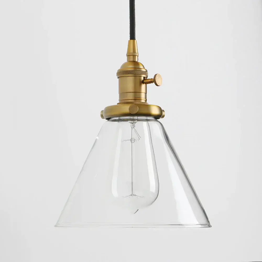 Industrial brass funnel flared glass pendant light kitchen fixture