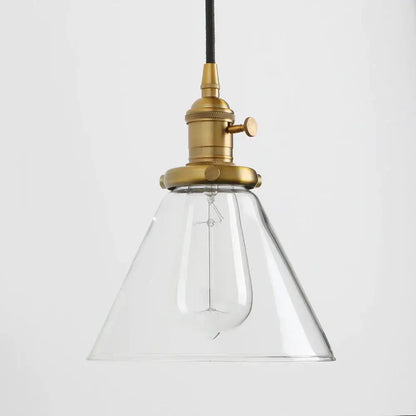 Industrial brass funnel flared glass pendant light kitchen fixture