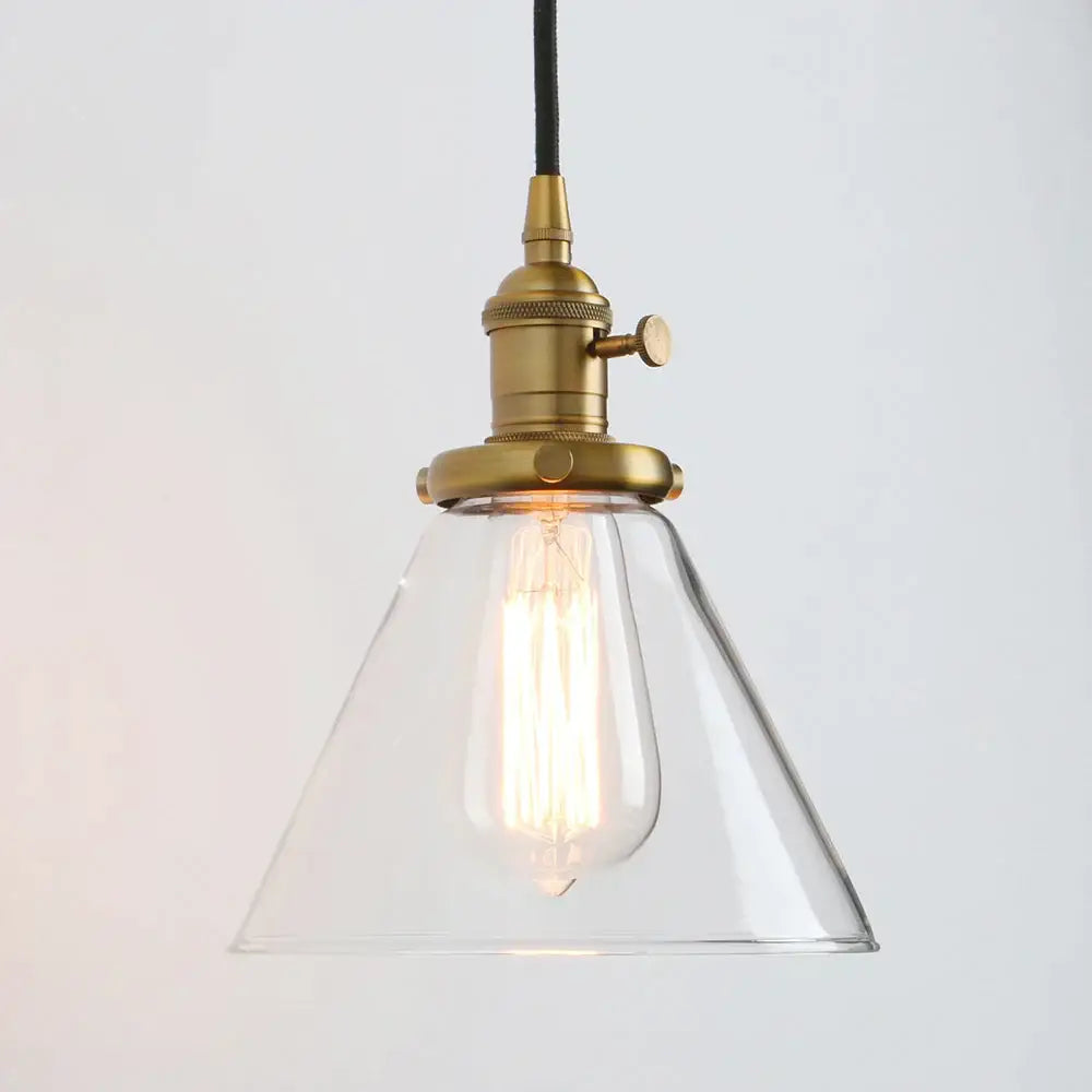 Industrial brass funnel flared glass pendant light kitchen fixture