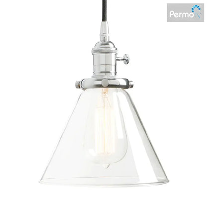 Industrial brass funnel flared glass pendant light kitchen fixture