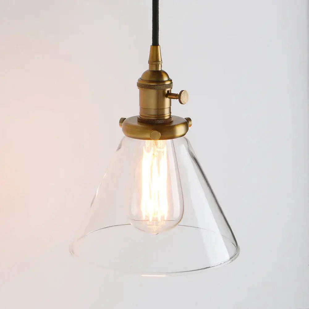 Industrial brass funnel flared glass pendant light kitchen fixture