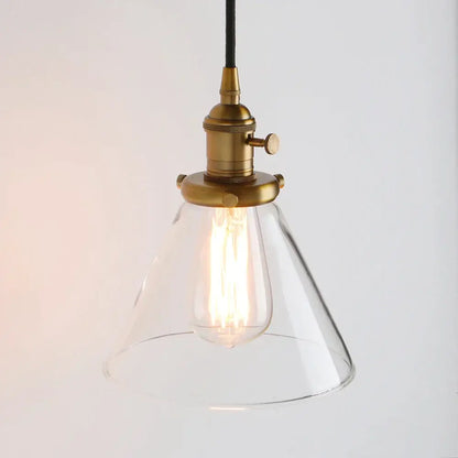Industrial brass funnel flared glass pendant light kitchen fixture