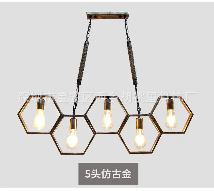 Industrial brass hexagonal pendant light – bar and restaurant dining