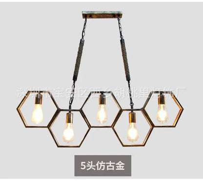 Industrial brass hexagonal pendant light – bar and restaurant dining