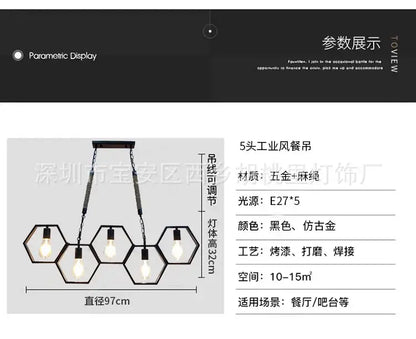 Industrial brass hexagonal pendant light – bar and restaurant dining