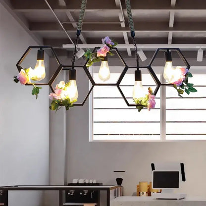 Industrial brass hexagonal pendant light – bar and restaurant dining