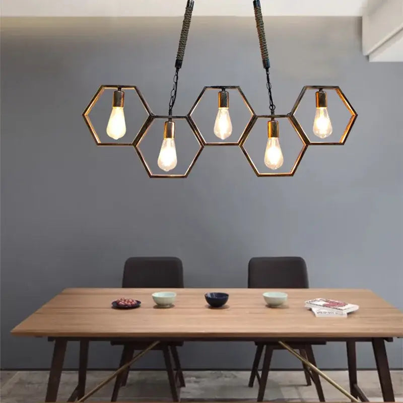 Industrial brass hexagonal pendant light – bar and restaurant dining