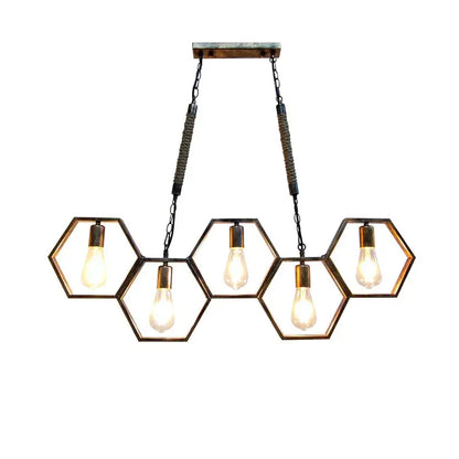 Industrial brass hexagonal pendant light – bar and restaurant dining