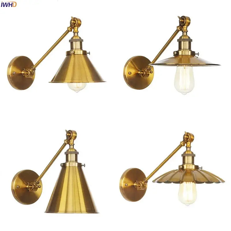 Industrial brass long arm led wall light bedroom sconce