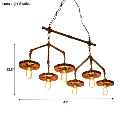 Industrial brass pipe island light fixture kitchen gear chandelier