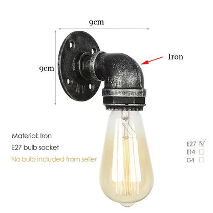 Industrial brass pipe wall sconce bedroom filament bulb light
