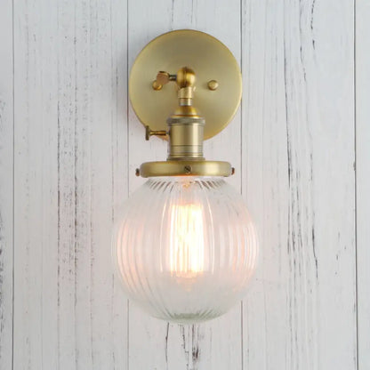 Industrial brass ribbed glass wall sconces kitchen light