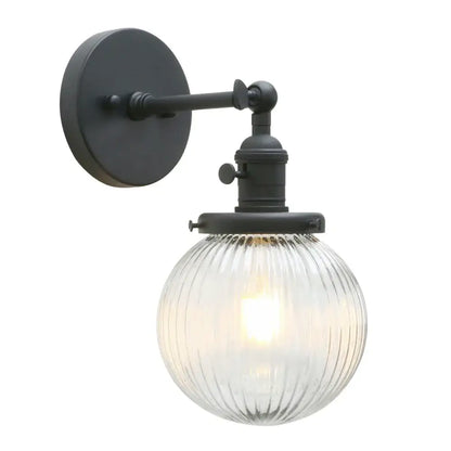 Industrial brass ribbed glass wall sconces kitchen light