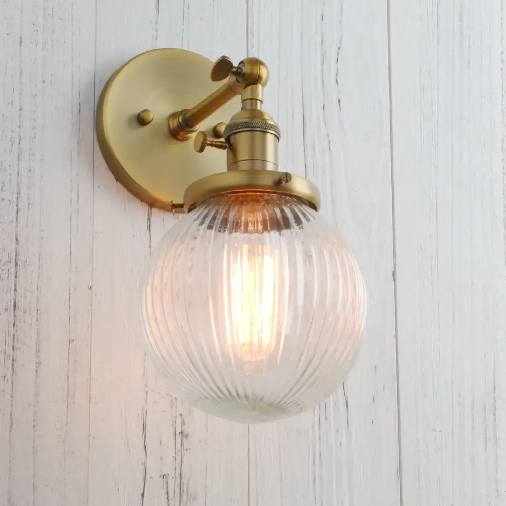 Industrial brass ribbed glass wall sconces kitchen light
