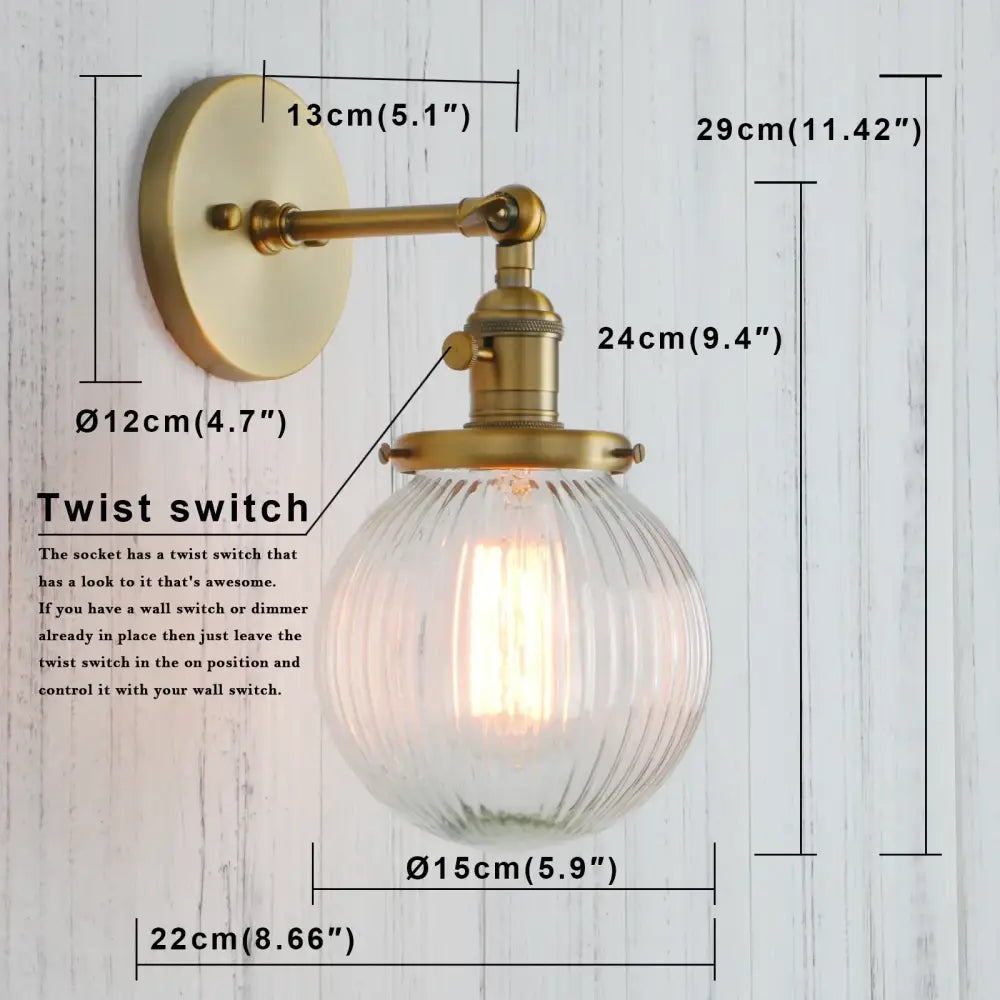 Industrial brass ribbed glass wall sconces kitchen light