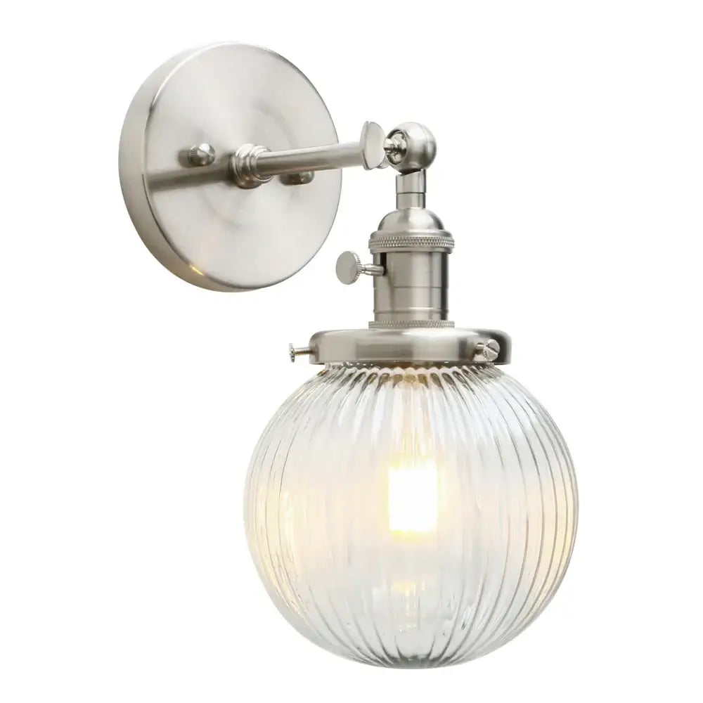 Industrial brass ribbed glass wall sconces kitchen light