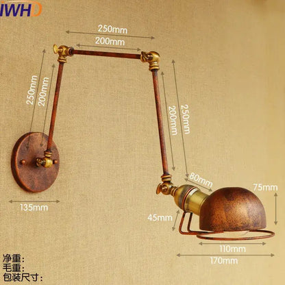 Industrial brass swing arm led wall lamp bedroom reading light