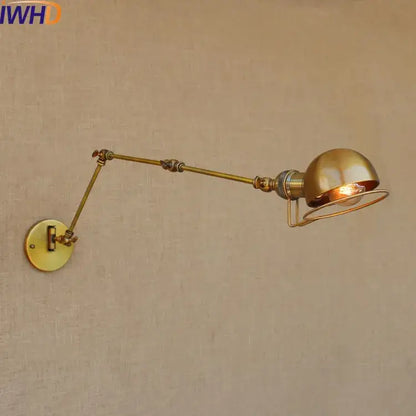 Industrial brass swing arm led wall lamp bedroom reading light