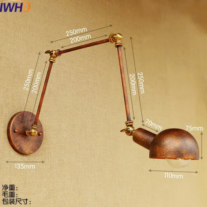 Industrial brass swing arm led wall lamp bedroom reading light