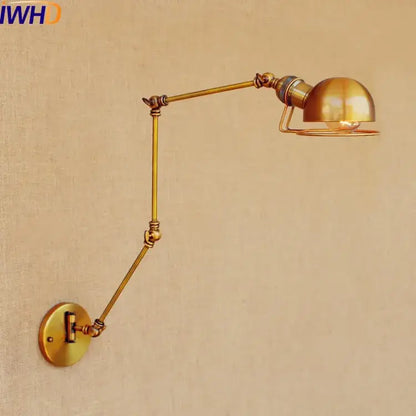 Industrial brass swing arm led wall lamp bedroom reading light