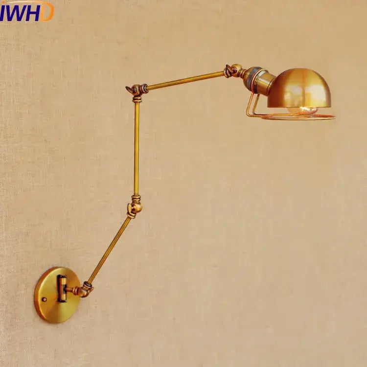 Industrial brass swing arm led wall lamp bedroom reading light