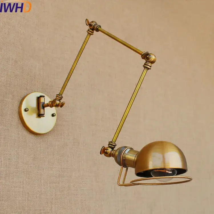 Industrial brass swing arm led wall lamp bedroom reading light