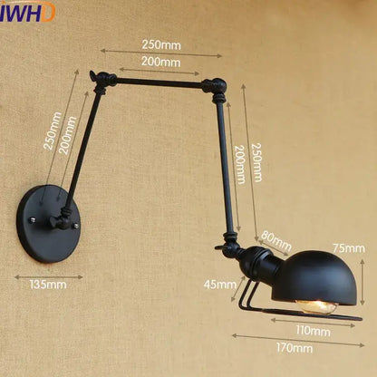 Industrial brass swing arm led wall lamp bedroom reading light