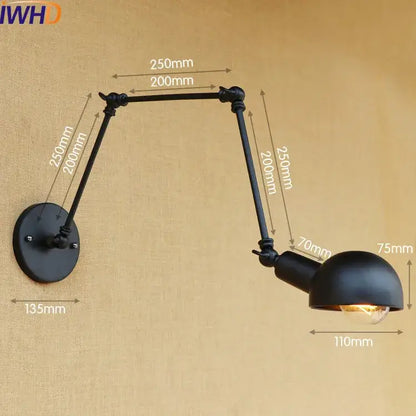 Industrial brass swing arm led wall lamp bedroom reading light