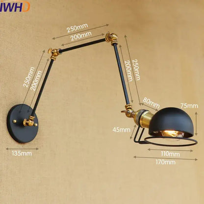 Industrial brass swing arm led wall lamp bedroom reading light