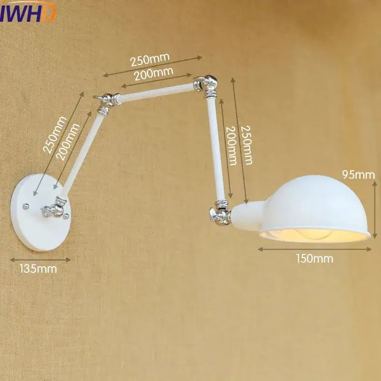 Industrial brass swing arm led wall lamp bedroom reading light