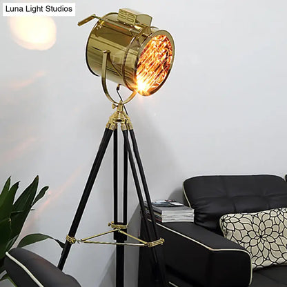Industrial brass tripod design metal shade floor light living room