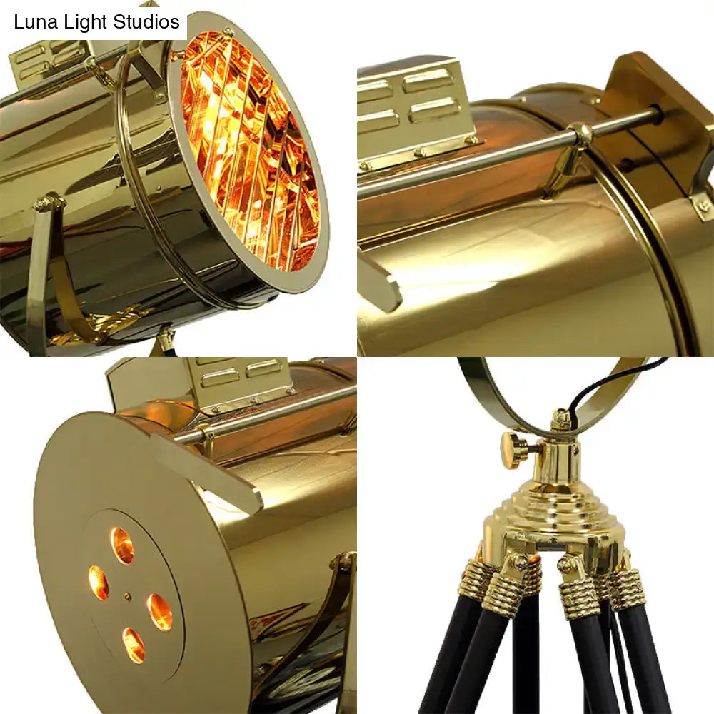 Industrial brass tripod design metal shade floor light living room
