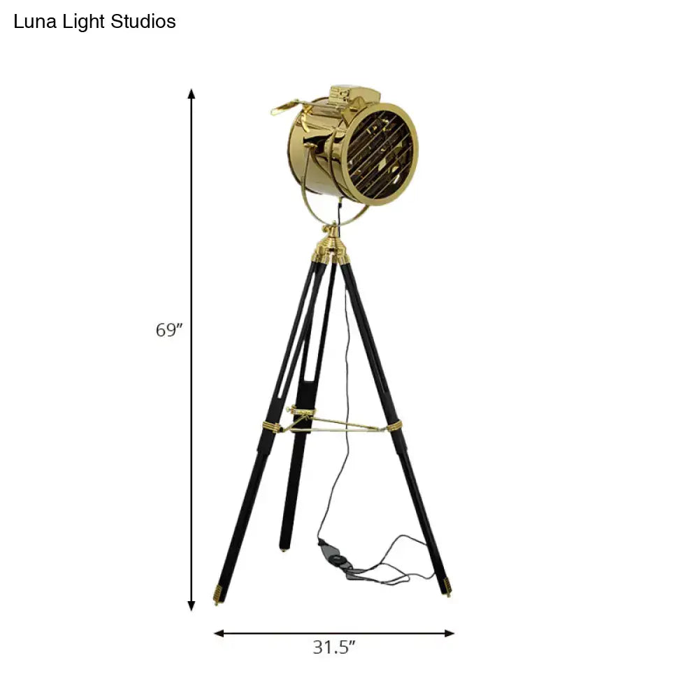 Industrial brass tripod design metal shade floor light living room