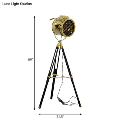 Industrial brass tripod design metal shade floor light living room