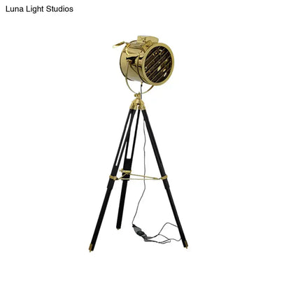 Industrial brass tripod design metal shade floor light living room