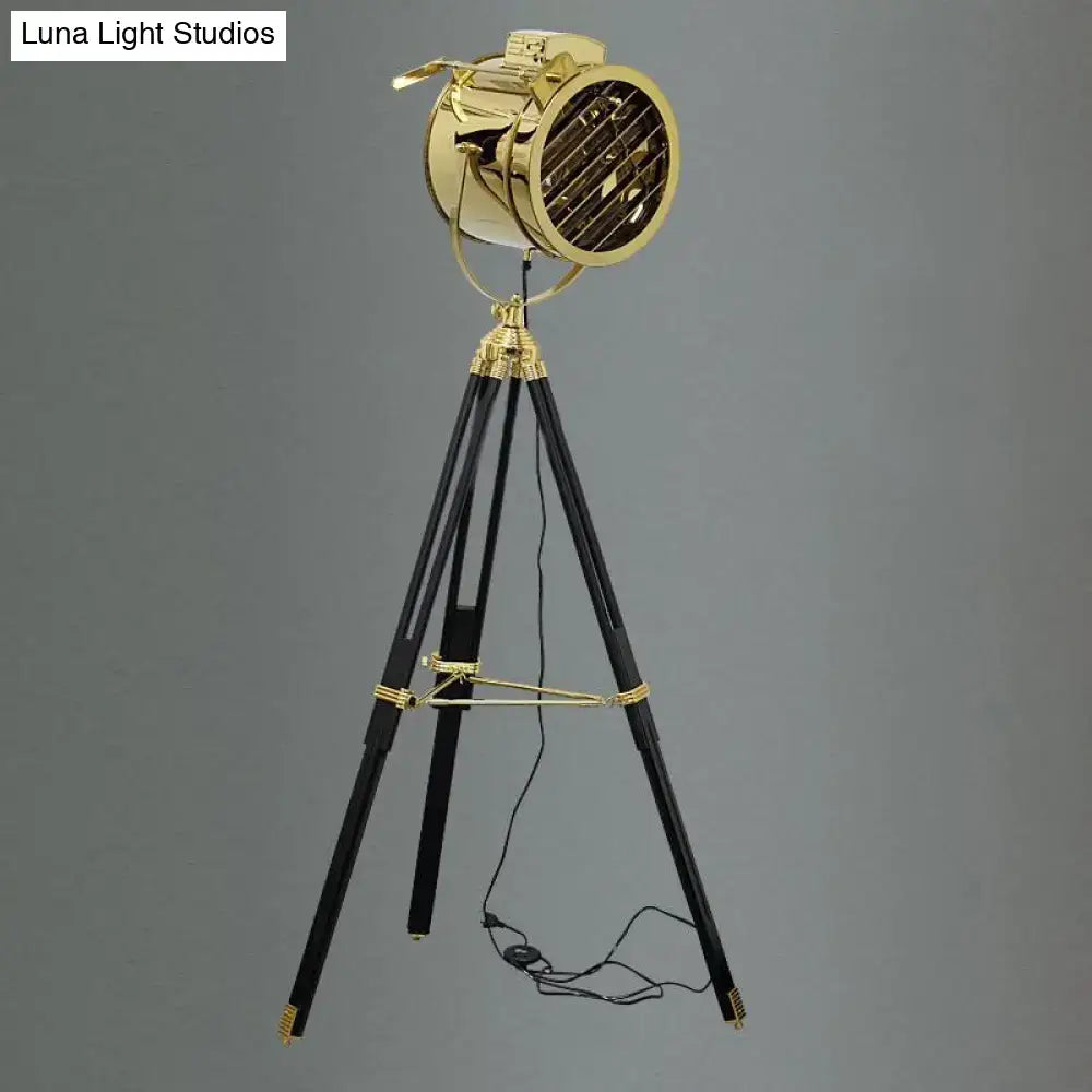 Industrial brass tripod design metal shade floor light living room