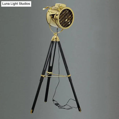 Industrial brass tripod design metal shade floor light living room
