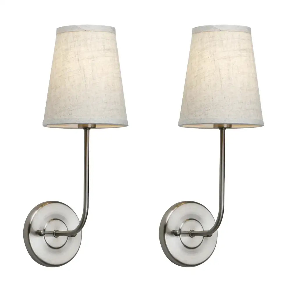 Industrial brass wall lamps set of 2 for bedroom with linen shades
