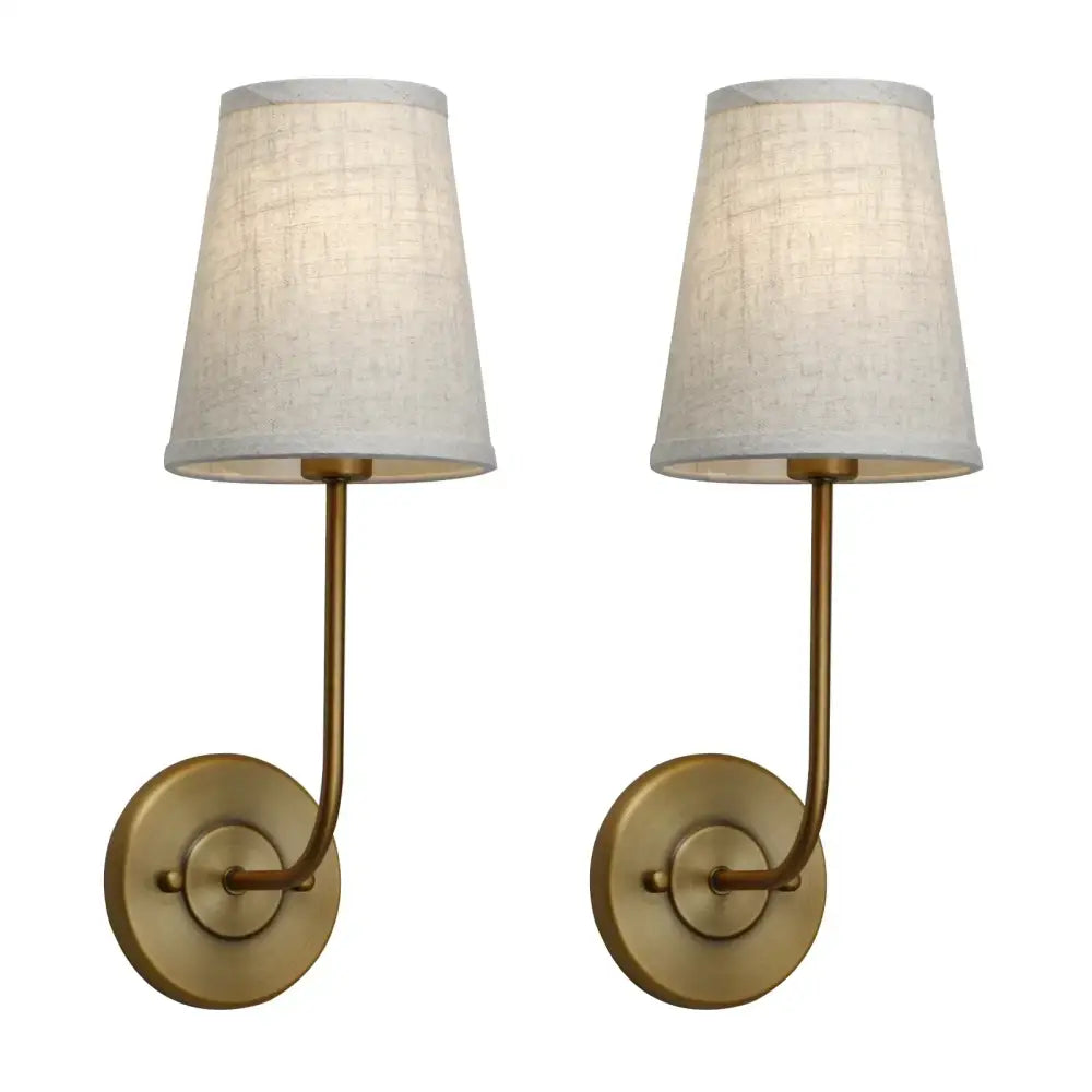 Industrial brass wall lamps set of 2 for bedroom with linen shades