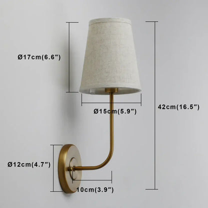 Industrial brass wall lamps set of 2 for bedroom with linen shades