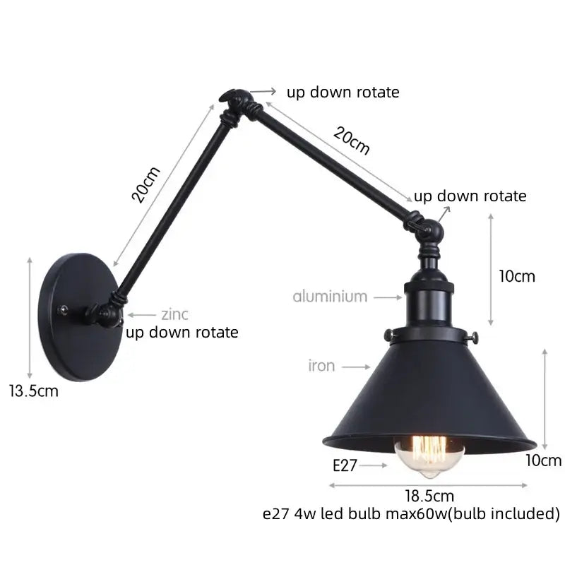 Industrial brass wall sconce with pull chain switch – bedroom lamp