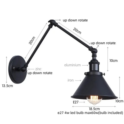 Industrial brass wall sconce with pull chain switch – bedroom lamp