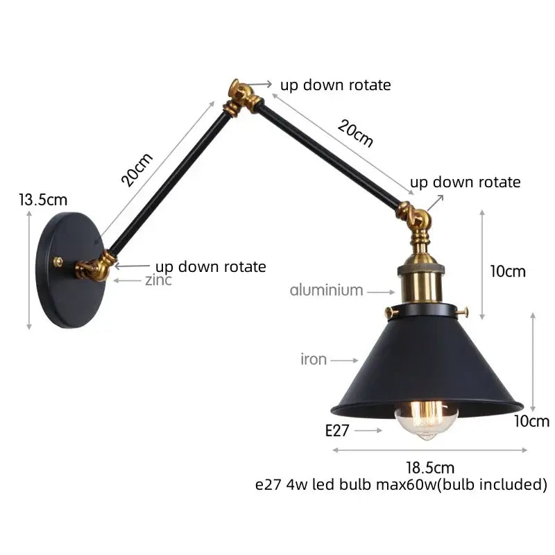 Industrial brass wall sconce with pull chain switch – bedroom lamp