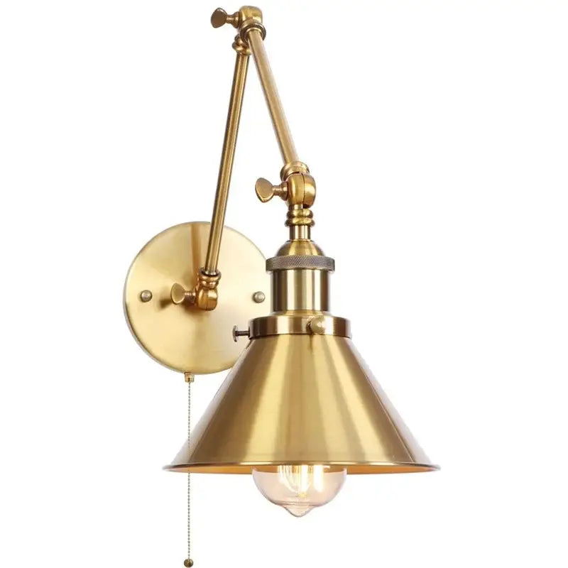 Industrial brass wall sconce with pull chain switch – bedroom lamp