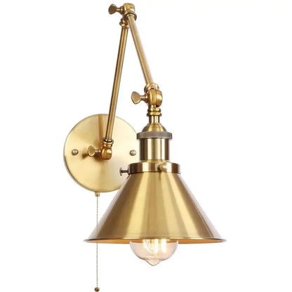 Industrial brass wall sconce with pull chain switch – bedroom lamp