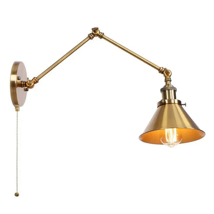 Industrial brass wall sconce with pull chain switch – bedroom lamp
