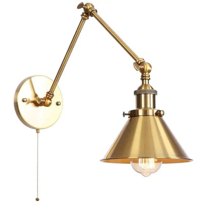 Industrial brass wall sconce with pull chain switch – bedroom lamp