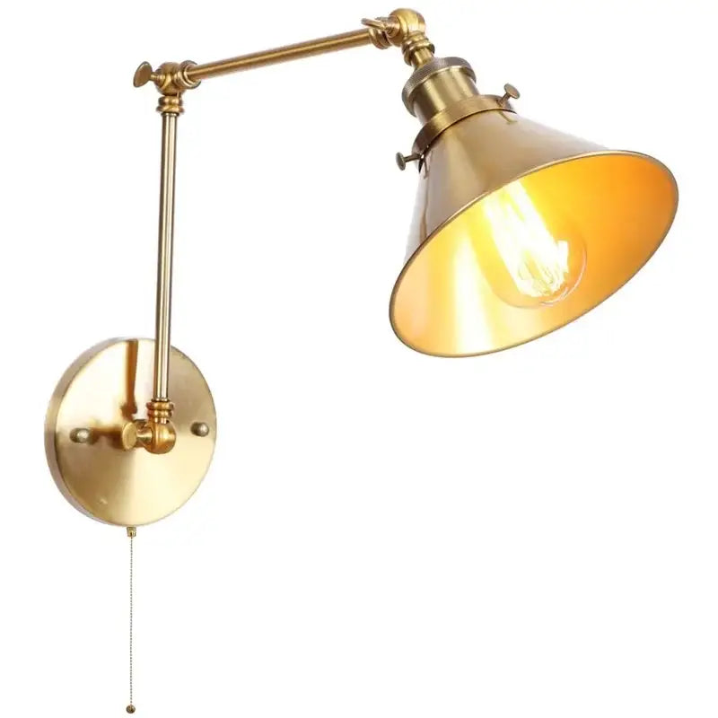 Industrial brass wall sconce with pull chain switch – bedroom lamp