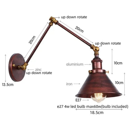 Industrial brass wall sconce with pull chain switch – bedroom lamp
